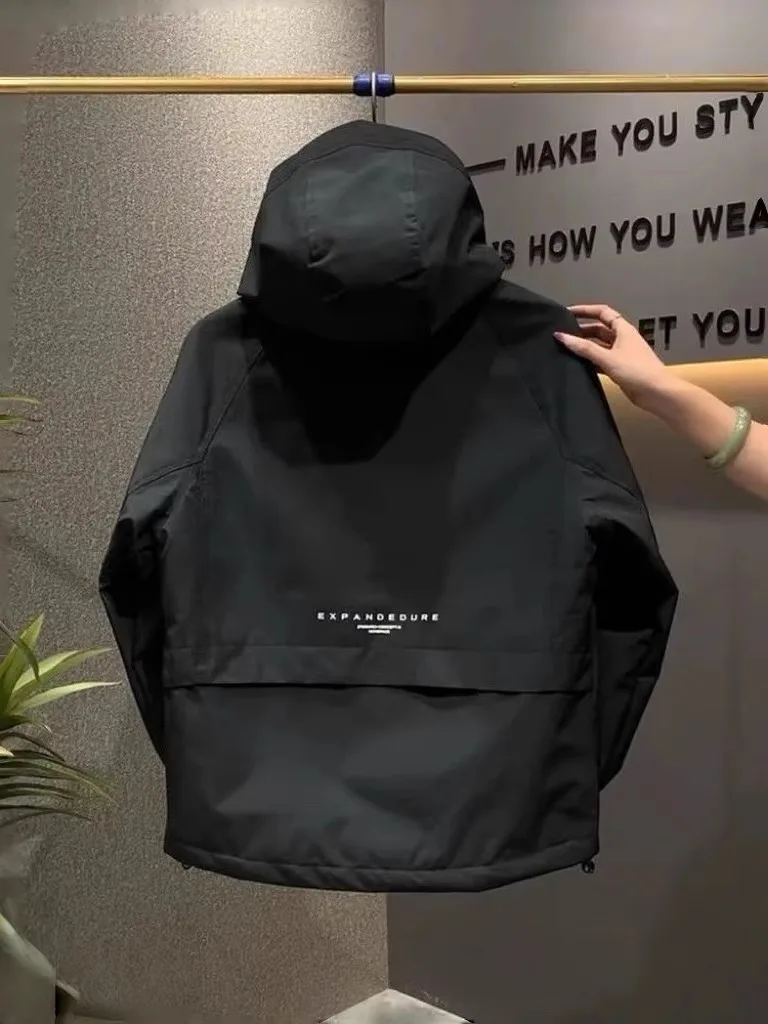 

Мужская уличная ветрозащитная куртка с капюшоном на молнии, дизайнерская рабочая одежда, повседневная одежда из полиэстера, длинная све, стандартная посадка