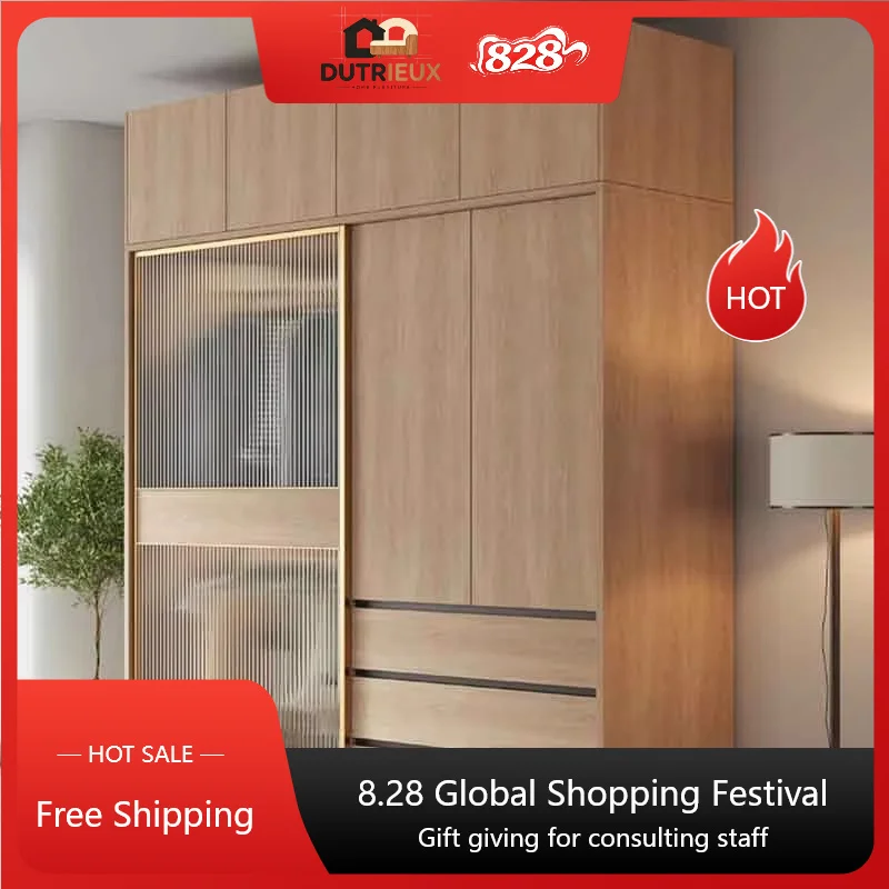 Luxury Mdf Modern Wardrobes Wood Sliding Doors Space Saving Hotel Wardrobe Closet Bedroom Wooden Armario Resina Furniture Home