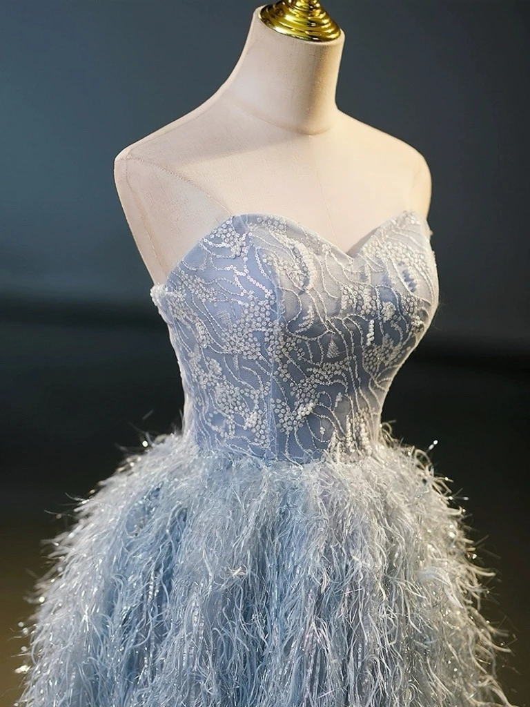 فساتين سهرة على شكل حرف A بدون حمالات بدون أكمام ريشة طول الأرض أنيقة طويلة ماكسي لحفلات الزفاف فساتين رسمية للنساء #3