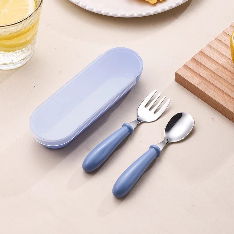 2PCS 만화 애니메이션 아기 이유식 숟가락 포크 세트 레터 패션 트레이닝 식기 유아용 안전한 짧은 손잡이 식기