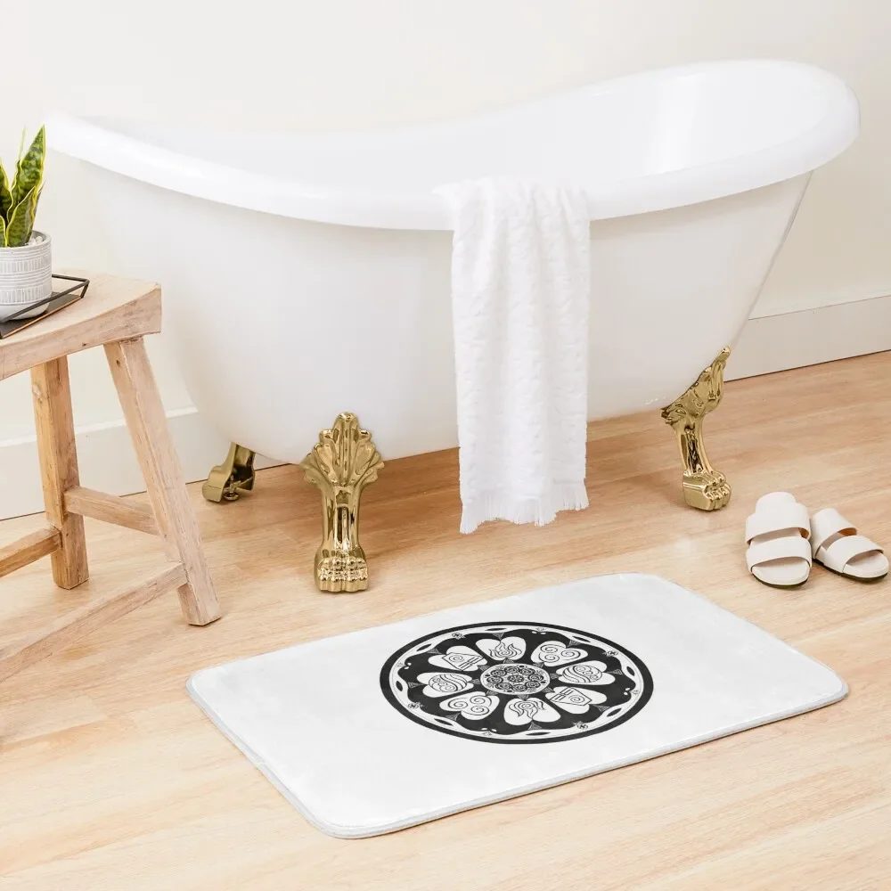 Ornate White Lotus Tile Bath Mat Anti-Skid Shower Carpets For Bathrooms Slip-Resistant Mat