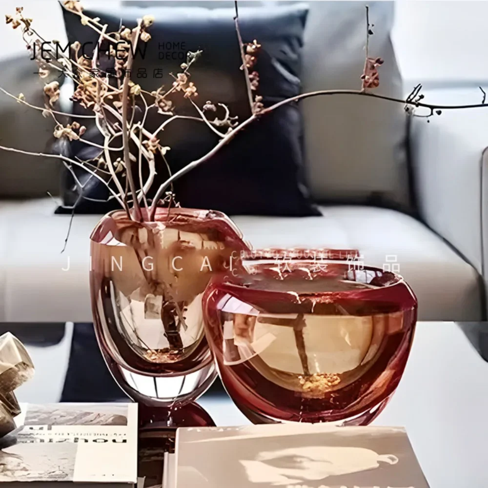 New Chinese light luxury modern high-grade glazed amber vase flower arrangement model room sales office living room coffee table