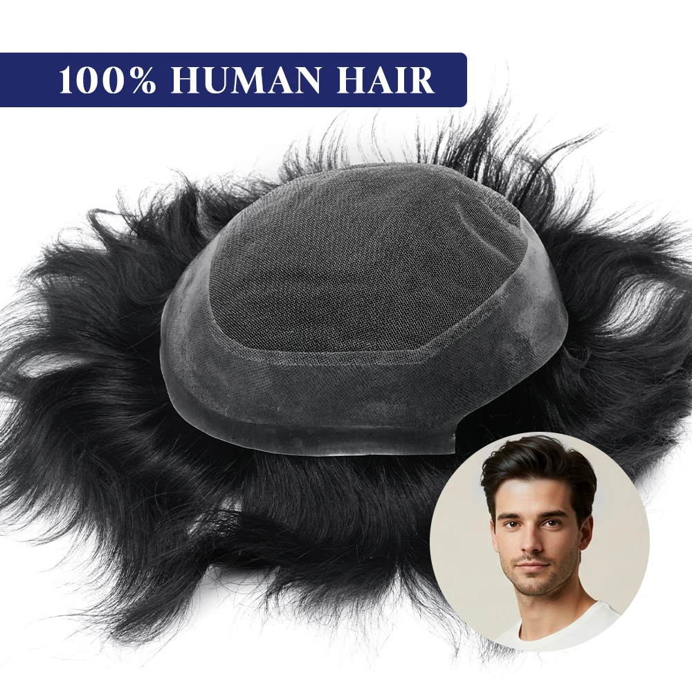 Australia Men Toupee Capillary Prothesis Hair Piece For Men Hair Replacement System Men's Wig Lace and PU Breathable Toupee