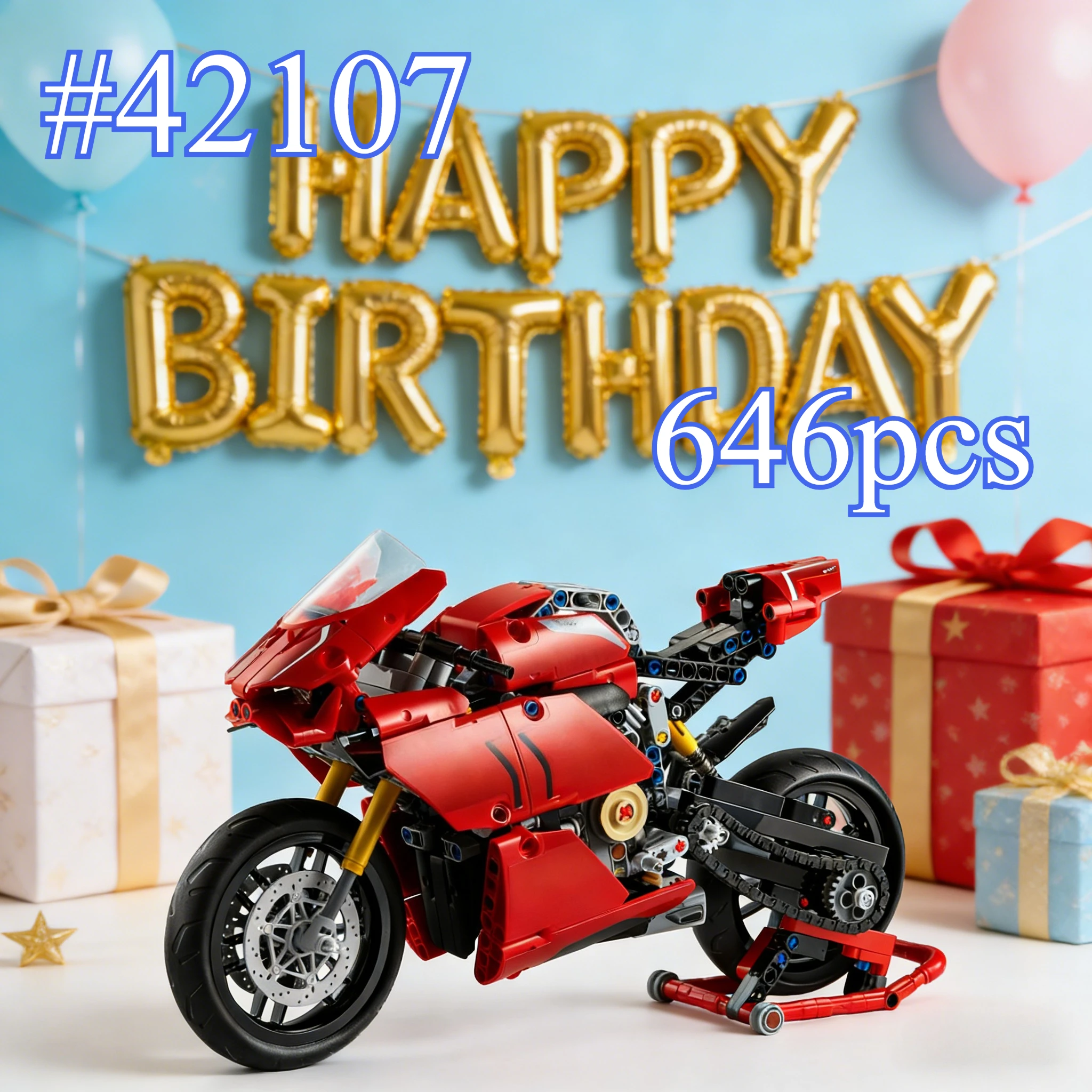 

VR4 Наборы строительных блоков для мотоцикла с регулируемой скоростью 42107, подходящие для рождественских подарков, совместимые с частицами Legoed, 646 шт.