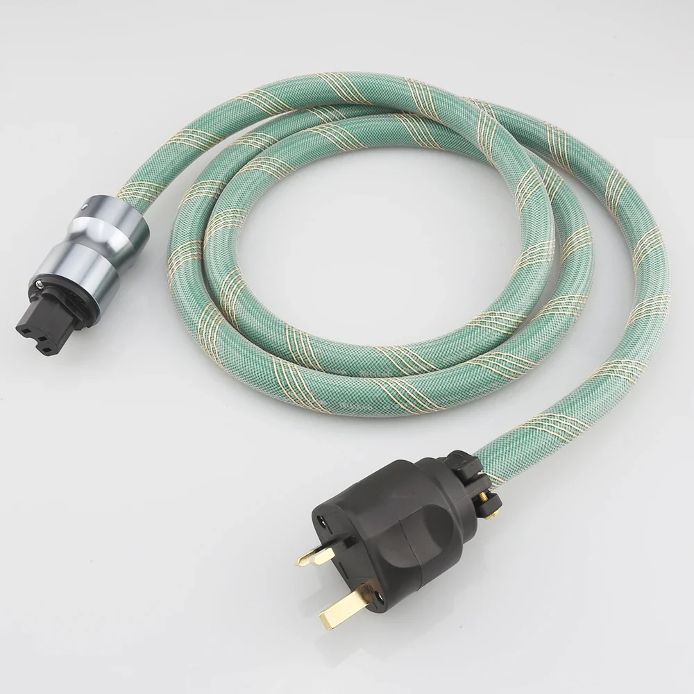Power Cord Copper Silver Mixed HiFi Audiophile 13A UK Type G to IEC C13 18mm Braided AC Cable for Amplifier DAC CD