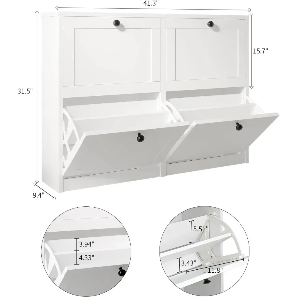 Shoe Cabinet with 4 Flip Drawers, Freestanding Shoe Storage Cabinet with Adjustable Shelf & Anti-Tipping Device