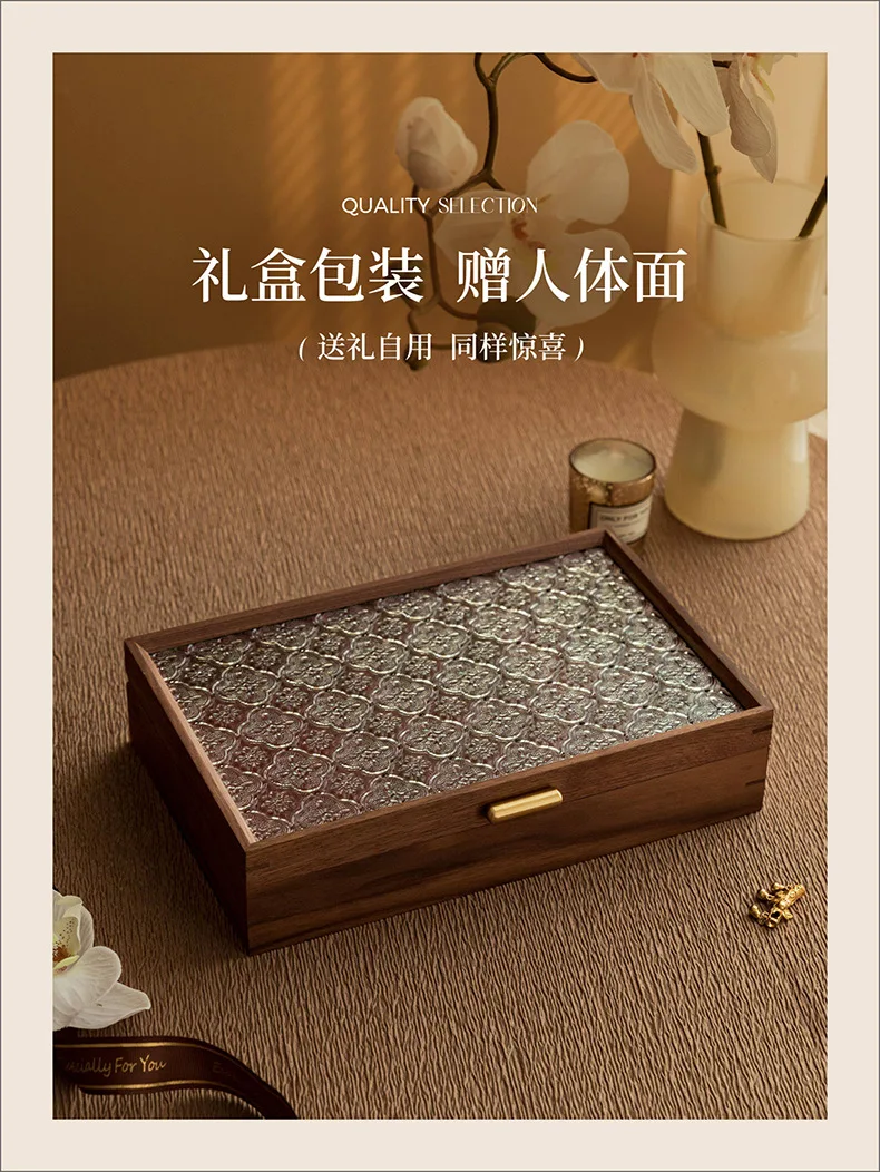 

HYS black walnut wooden jewelry box light luxury high sense engagement wedding hardware jewelry ring gold jewelry storage box