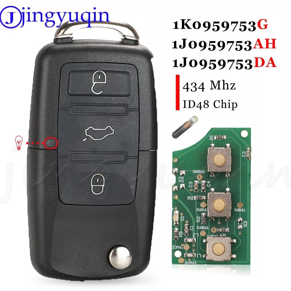 Jingyuqin 3 przyciski odwróć zdalny kluczyk do VW PASSAT Polo siedzenie do skody Polo/Golf/Beetle 1J0959753 DA/AH 1K0959753G 434Mhz ID48