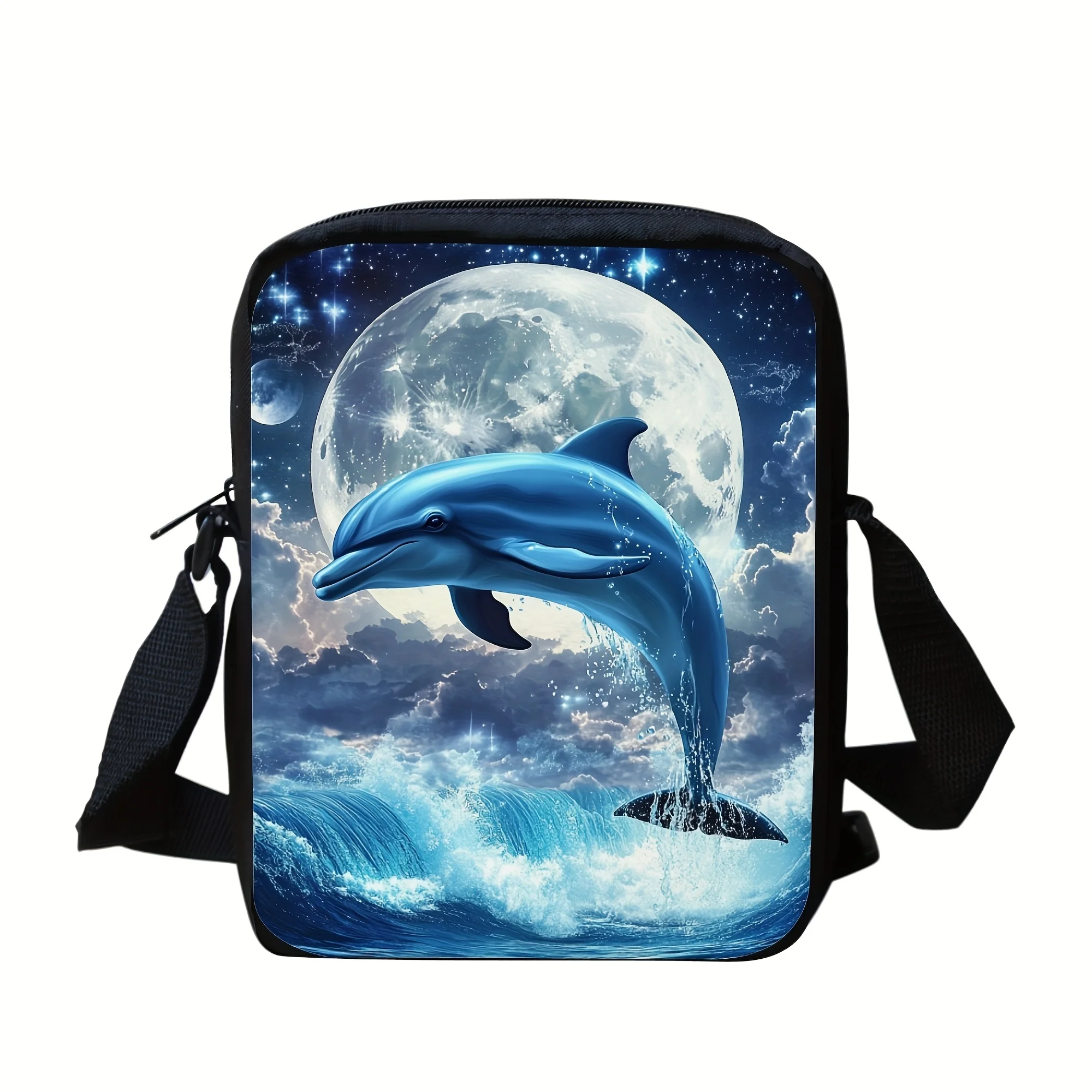 

2pcs Blue Dolphin Under The Moon Men's Crossbody Bag, Large Capacity Shoulder Bag with Adjustable Shoulder Strap