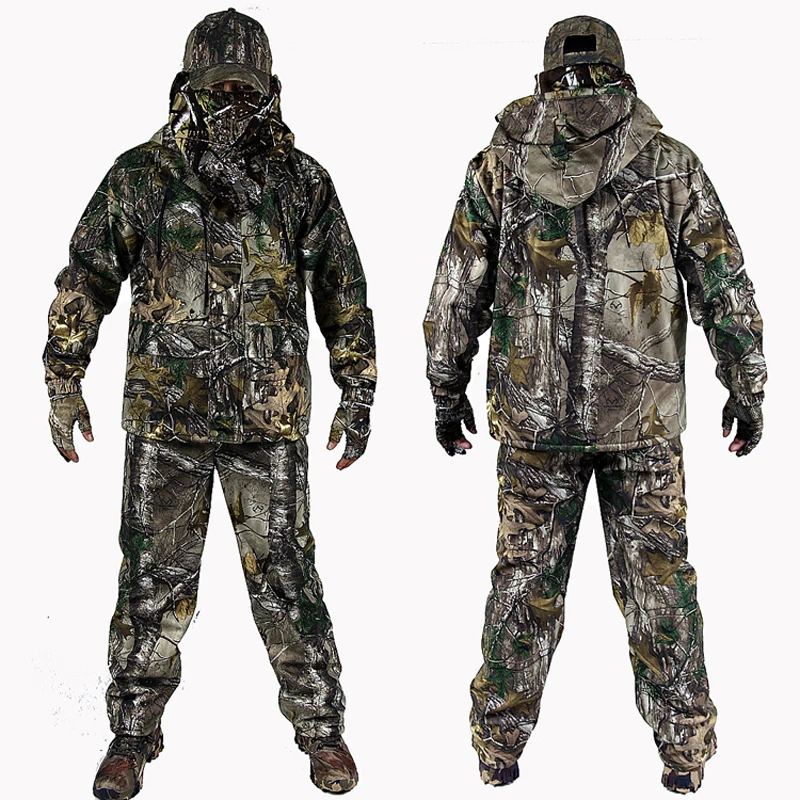 Winter Outdoor Fishing Hunting Clothing Set Camo Fleece Warm Waterproof Jacket Pants Tactical Military Uniform Ghillie Suits