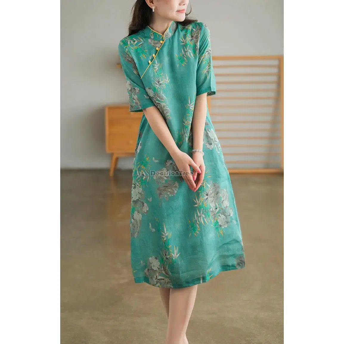 2026 new chinese style traditional cheongsam dress vintage qipao dress oriental style floral cotton linen comfortable dress