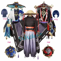 GenshinImpact Scaramouche Wanderer disfraz de Cosplay francotirador asesino Balladeer Kunikuzushi sombrero peluca Cosplay disfraz de Halloween