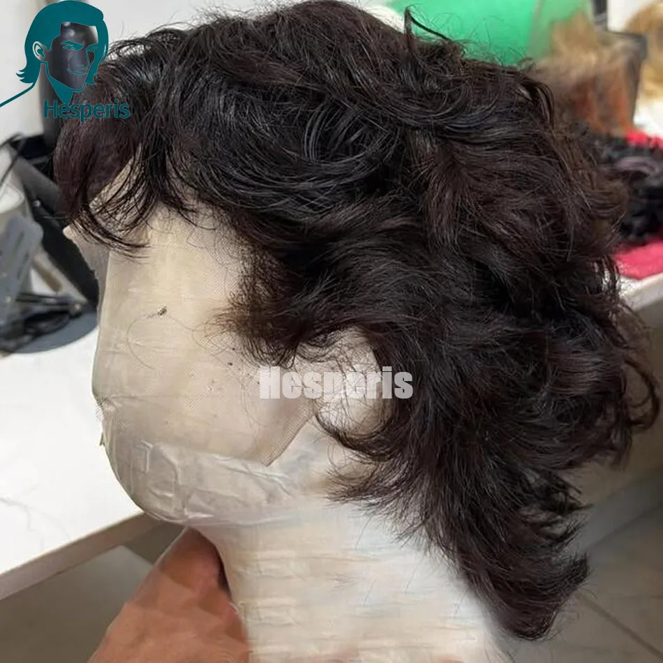 Perruques courtes bouclées Hesperis pour hommes, pré-épilées, en cheveux humains brésiliens, style PixieCu 13x6 Lace Front, couleur naturelle