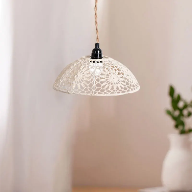 Cotton Rope Macrame Lampshade Handmade Wall Hanging Lamp Cover Tapestry Boho Decor Bohemian Knitted Woven Lamp Shade Decorations