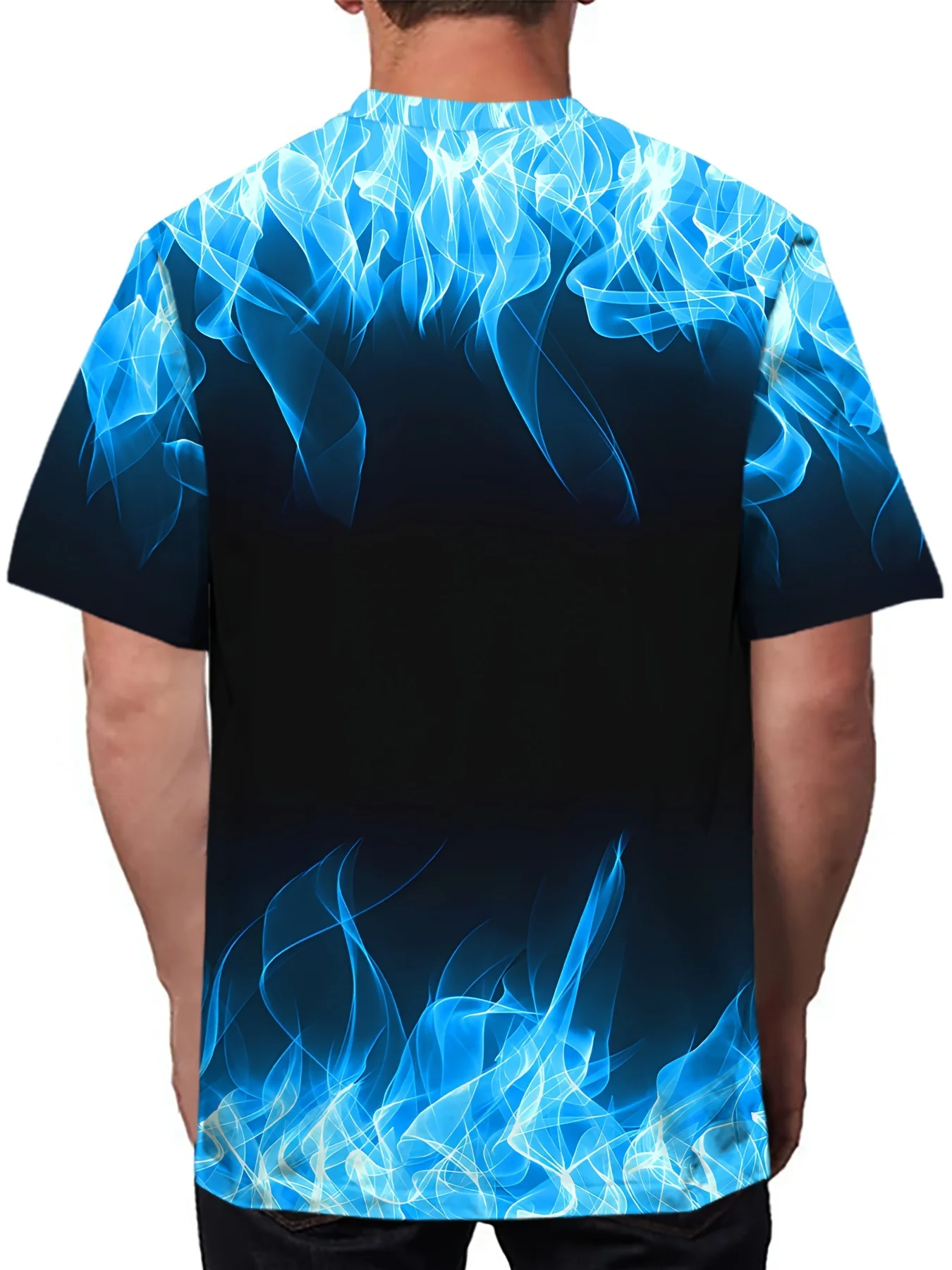 One Summer Essential 3D Blue Flame Printed T-Shirt Vibrant Graphic Tee Daily Wear Casual for Outdoor Activities Summer Vacations