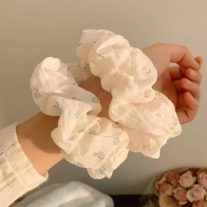 1PC Simple Floral Print Large Intestine Hair Ring for Women New Girls Headwear,Hair Rope,Hair Accessory Rubber Band Hair Ties