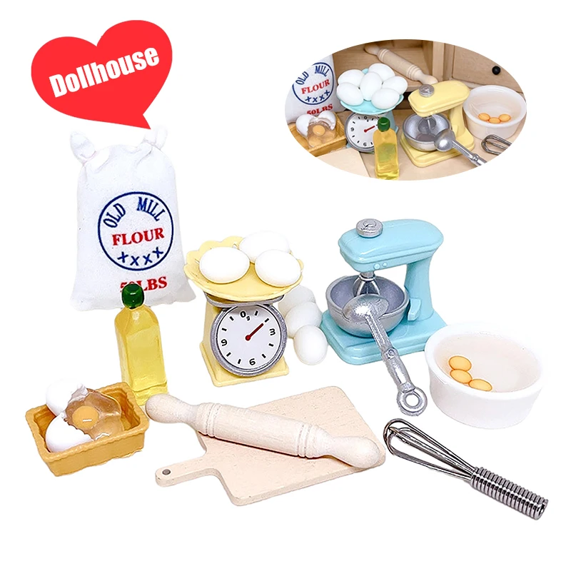1 セット 1:12 ドールハウスミニチュア小麦粉卵ビーター麺棒カットボードオイルボトルベーキングツールモデルキッチン装飾おもちゃ