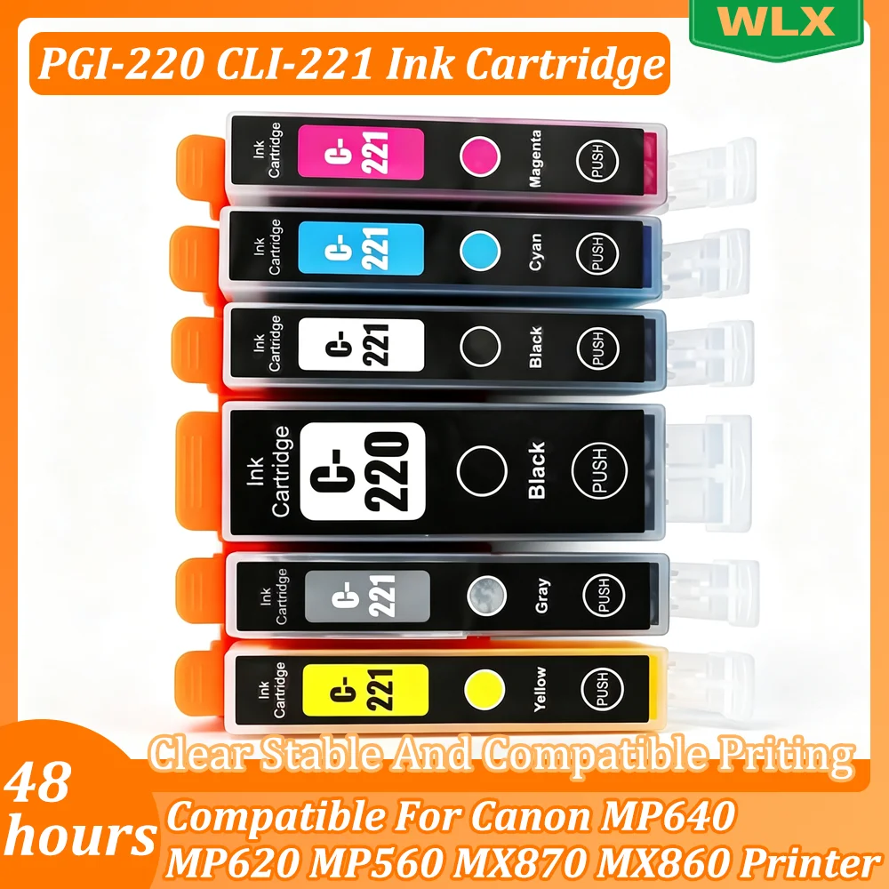 SET 220 221 PGI-220 CLI-221 Ink Cartridge Compatible for Canon PGI220 CLI221 PIXMA IP3600 IP4600 IP4700 MX860 MX870 MP550 MP560