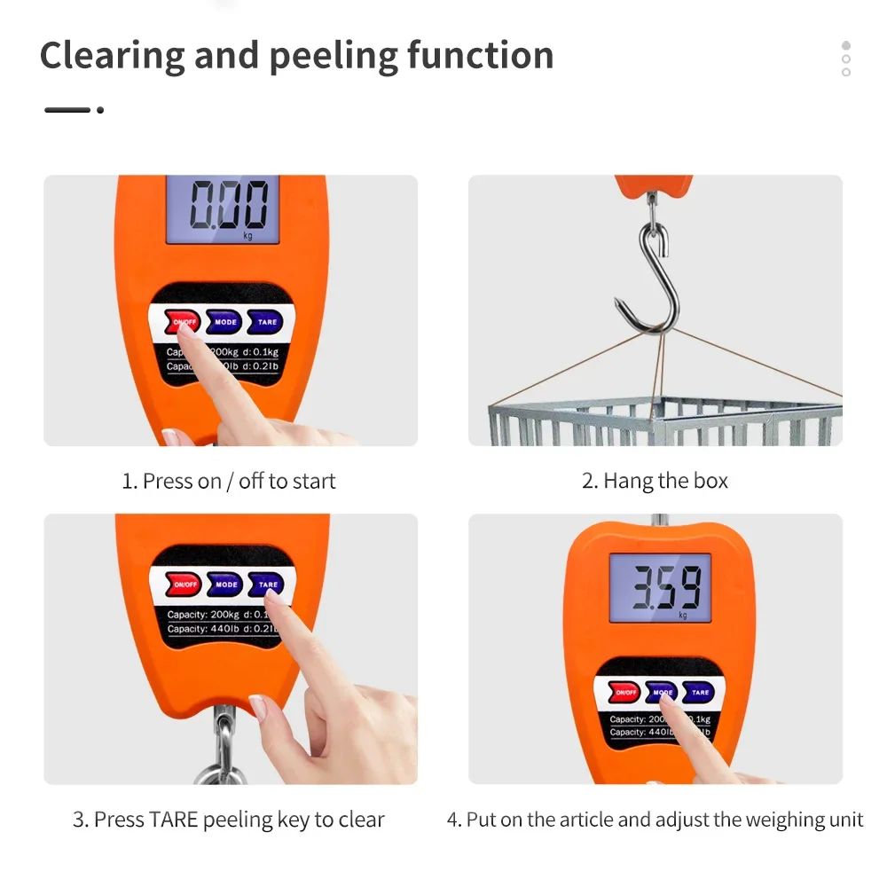 200KG Crane Scale Electronic Luggage Scale Multifunctional Digital Scales LCD Display Travel High Accurate Weighing Tool Balanza