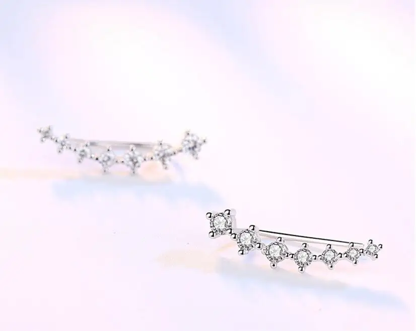 925 Sterling Silver Four Claws Seven Stars Zirconia Clip Earrings For Women Ear Cuff Boucle D'Oreille Femme S-E243 view 6