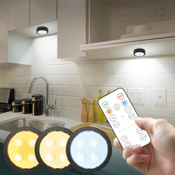 Black Led Under Cabinet Lamp Round CCT 3Colors Led Light Timing Diming Press Remote Control Battery Powered for Cupboard Kitchen