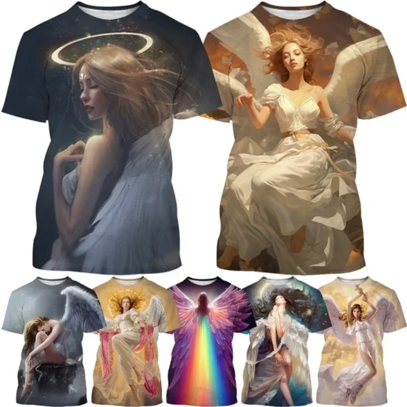 Fashion Women Clothing New Angel 3D Print T-shirt Personalized Beautiful Sacred Graphic T Shirt Harajuku Street Unisex Tops Tees