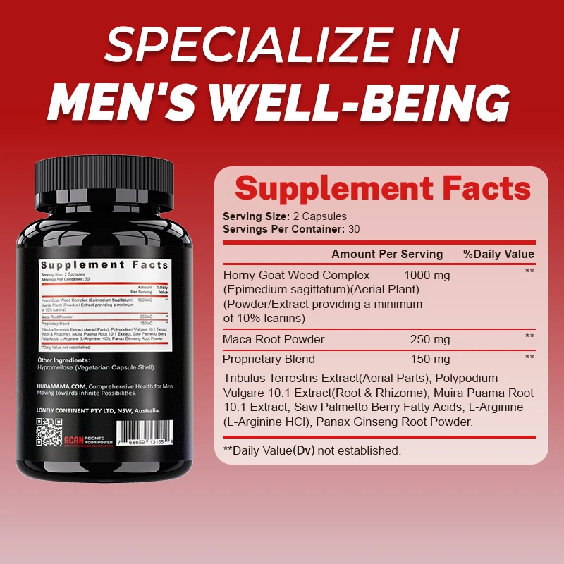 مكمل عشبة الماعز المتقدم من HABUMAMA مع الماكا، Tribulus Terrestris، صحة الرجال | مجمع الأعشاب #2