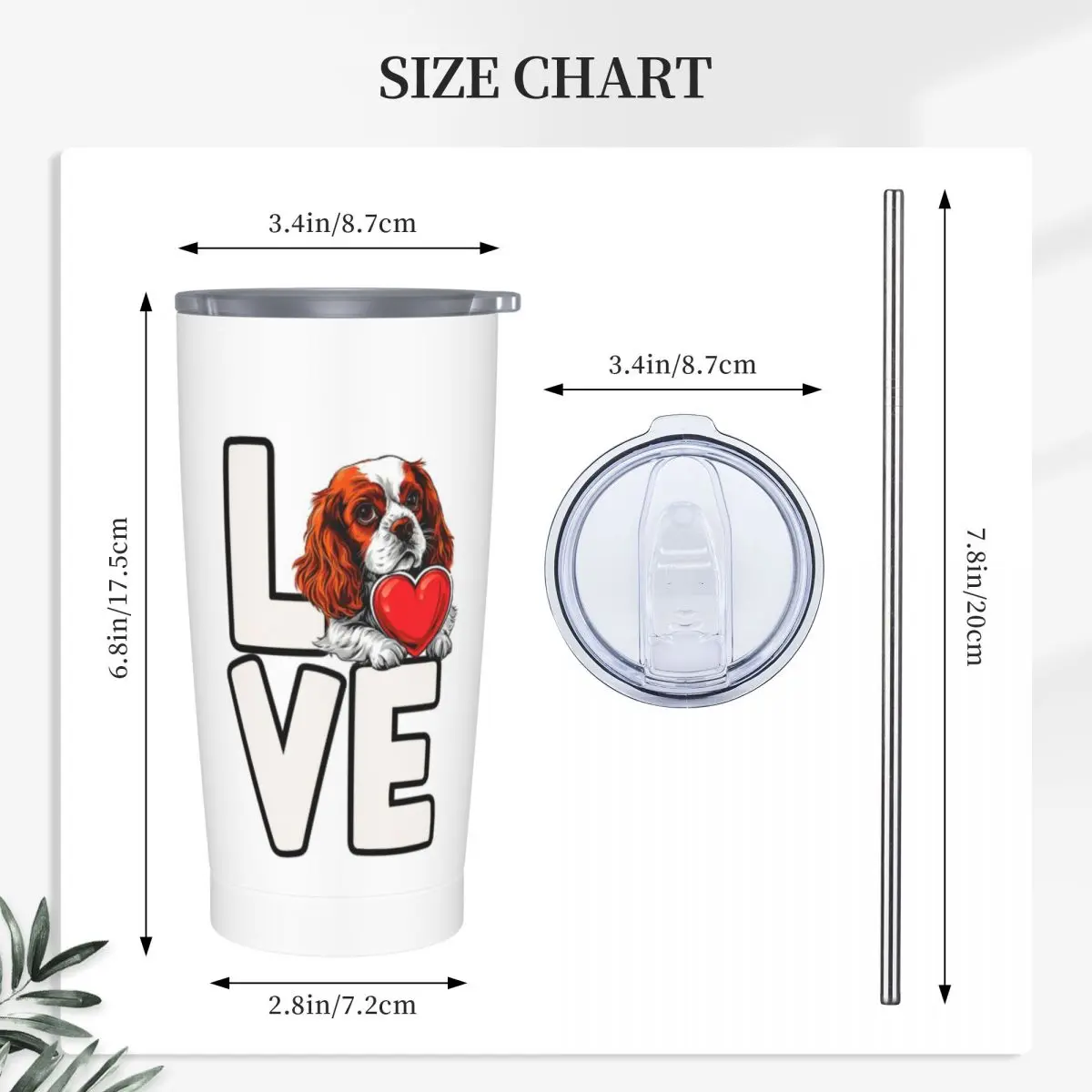 Cavalier King Charles Spaniel Dog Love Stainless Steel Tumbler Vacuum Insulated Mug Thermal Cold Cups Straw With Lid 20oz