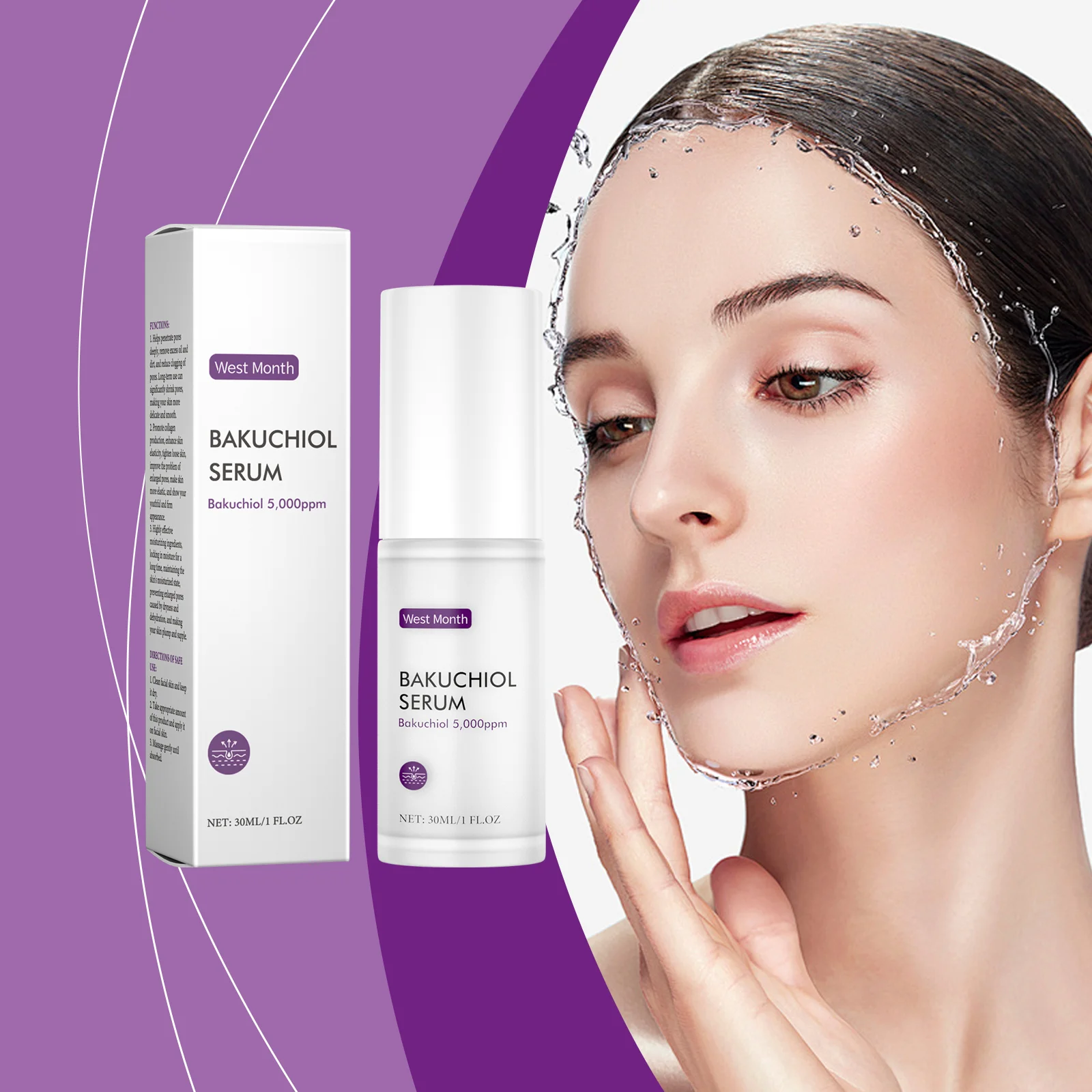 West Month Bakuchiol Serum Pore Remover Anti Sagging Smooth Skin Firming Deep Hydration Refreshing Hyaluronic Acid Face Serum