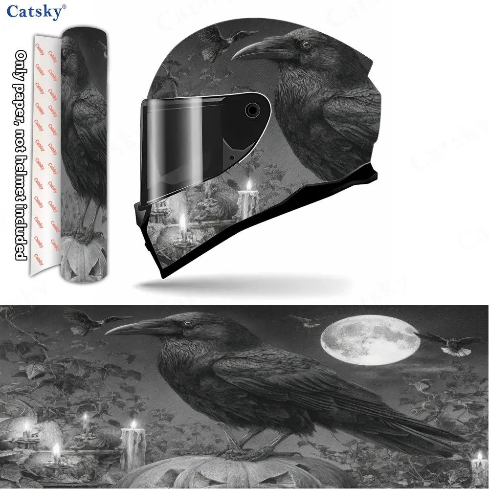 Moonlit Night Cold Raven Pattern Helmet stickers , PVC Material Multifunctional Helmet Stickers, Scratch-Resistant & Fade-Proof,