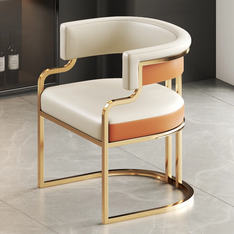 

Luxury Dining Chairs Hotel Restaurant Leisure Chair Modern Negotiation Chair with Comfortable Leather Seat Electroplated Gold