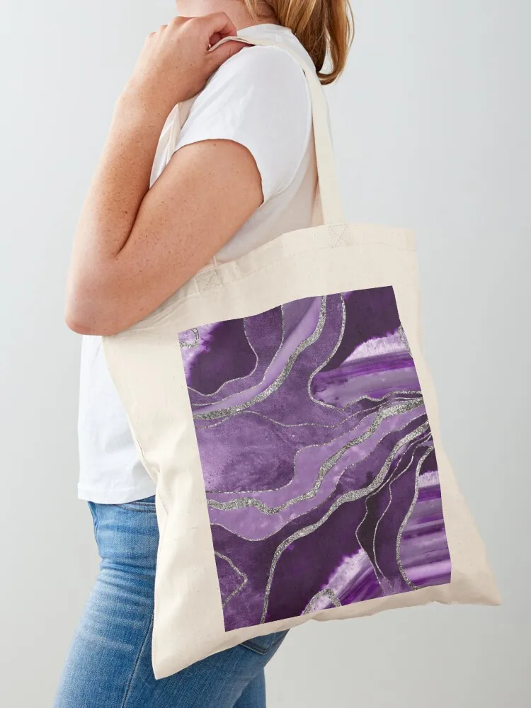 

Purple Marble Agate Silver Glam #1 (Photo of Glitter Only - Not Reflective) Tote Bag shoping bag Shopper handbag tote bag screen