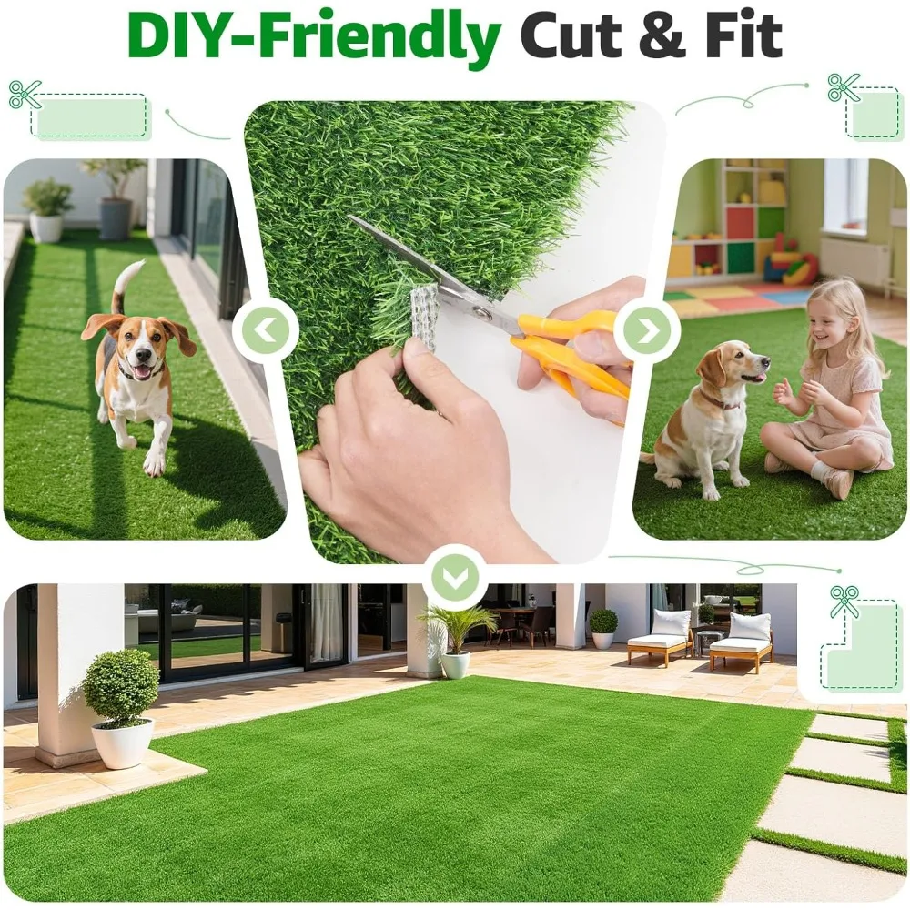 سجادة عشب صناعية واقعية للاستخدام الداخلي والخارجي: عشب مزيف صديق للحيوانات الأليفة مع تصريف، ديكور فناء شرفة الحديقة والحديقة #4