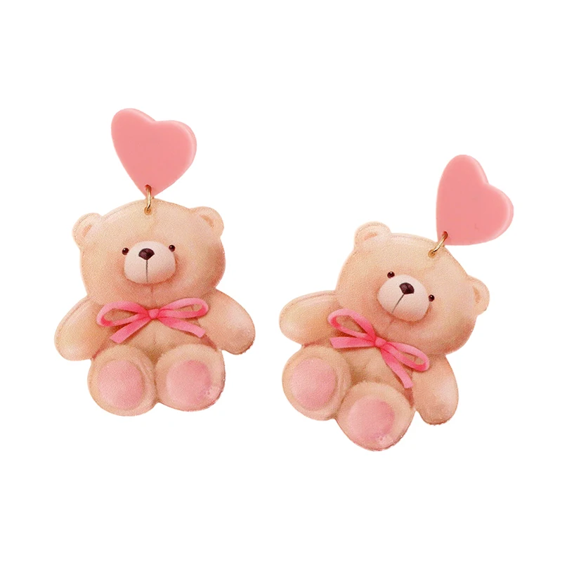 Earrings For Women Girls Hip Hop Cute Exaggeration Special Creativity Jewelry Valentine\'s Day Teddy Bear  Sweet Heart