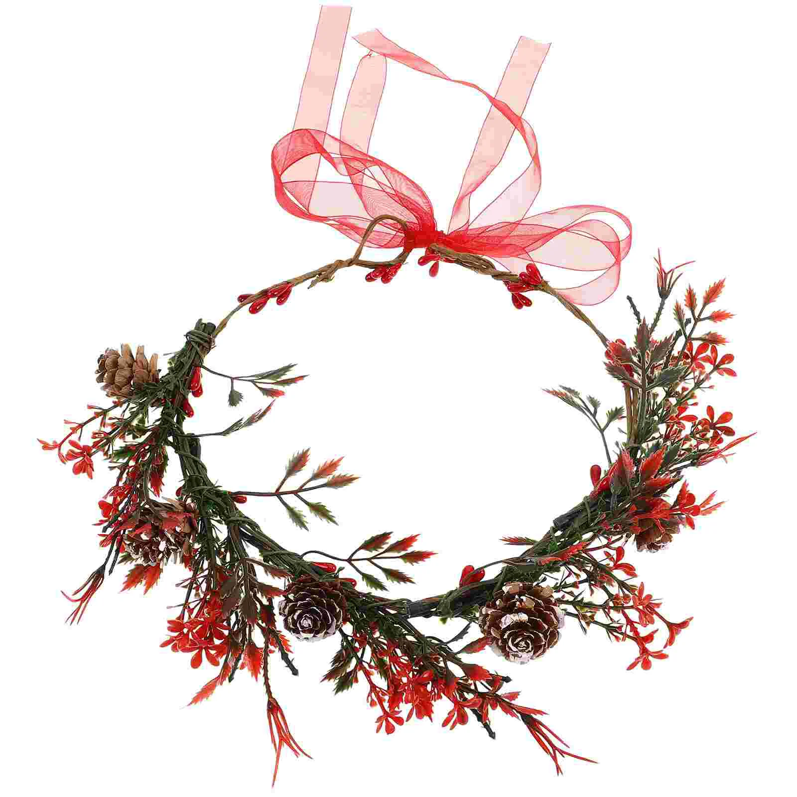 Red Floral Wreath Headpiece Christmas Garland Bridal Flower Crown Women Holiday Hair AccessoryHH115 1 Lifelike Faux Accessories