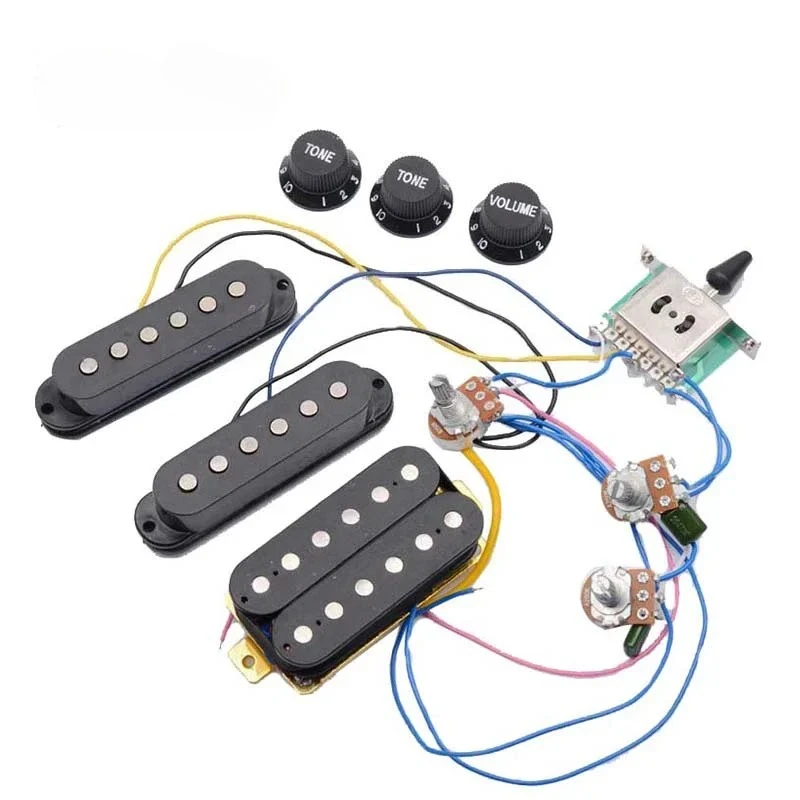 

Комплект проводки для электрогитарного звукоснимателя с 5-позиционным переключателем 2T1V и звукоснимателями SSH для электрогитары ST, черно-белый