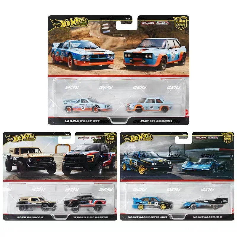 Official Hot Wheels Premium Car Culture 2 Pack Boys Toys 1/64 Diecast Volkswagen Jetta Mk3 Lancia Rally Fiat Abarth Ford Brocon