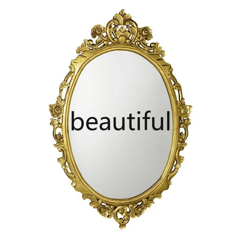 6239 French retro oval vanity mirror carved light luxury wall-mounted bathroom mirror fireplace decorative mirror 5