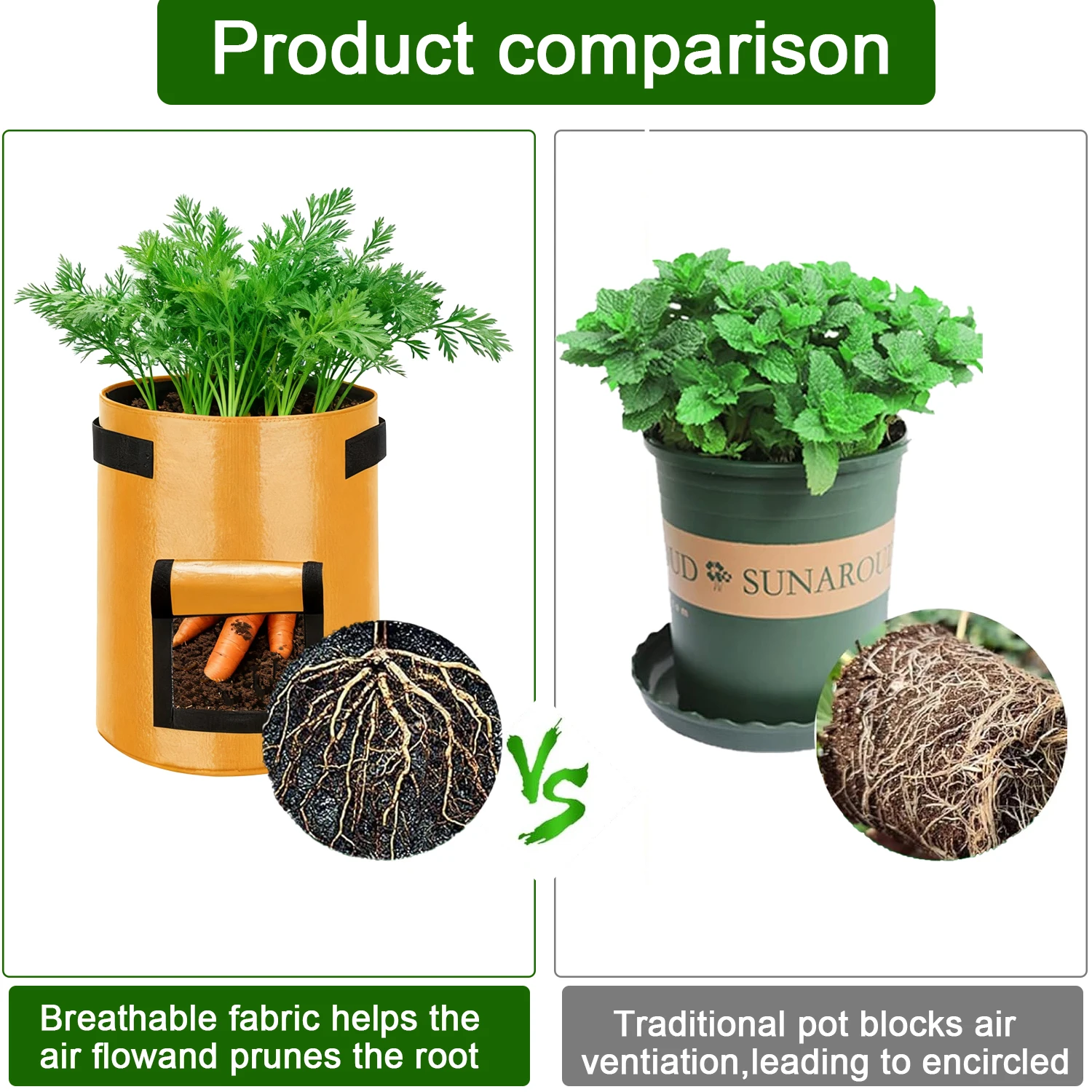 

1/3/5/7/10 Gallon Potato Grow Bags, PE Vegetable Planter Pots, Heavy Duty Outdoor Garden Plant Containers for Root Vegetables