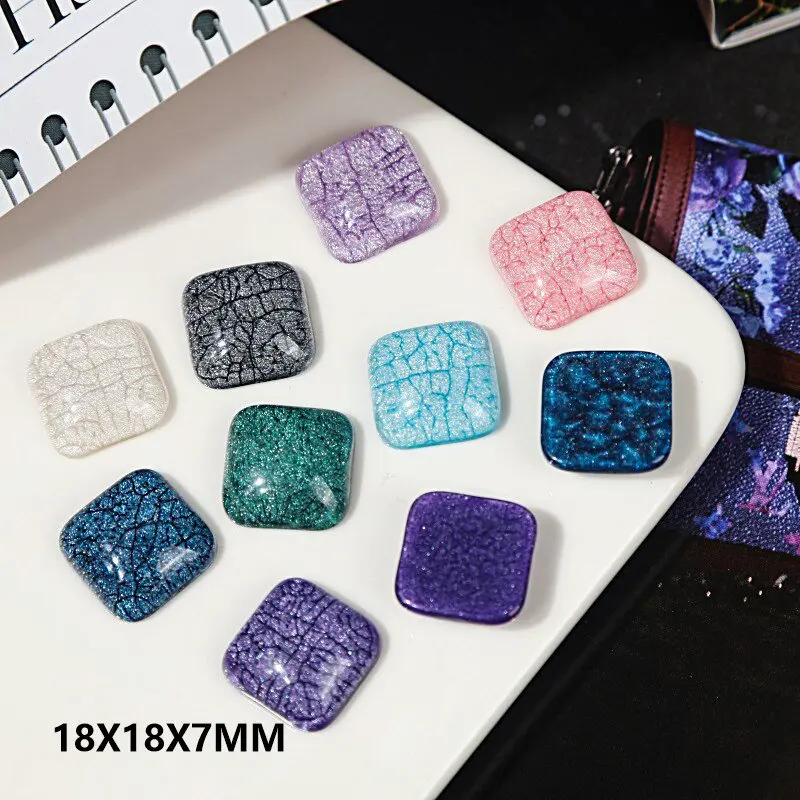 

Retro Crackled Button Square Resin Cabochon 10pcs Flatbacks for DIY Jewelry Making Wholesale Scrapbook Decoration Accessory
