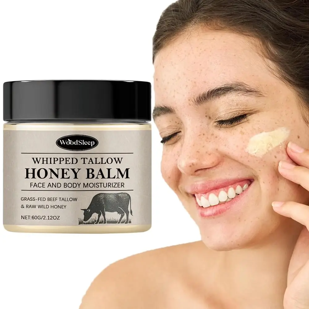 Crema idratante viso Tallow montata e erba con miele crudo e olio d'oliva Balsamo di manzo Tallow Crema idratante per il viso al grasso di mucca