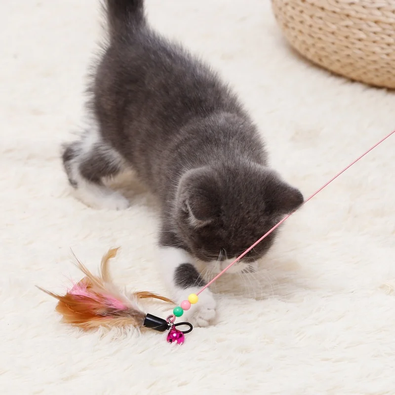 Interactive Steel Wire Cat Teasing Stick with Butterfly Feather And Teasing Bell Cute Pet Toy for Fun