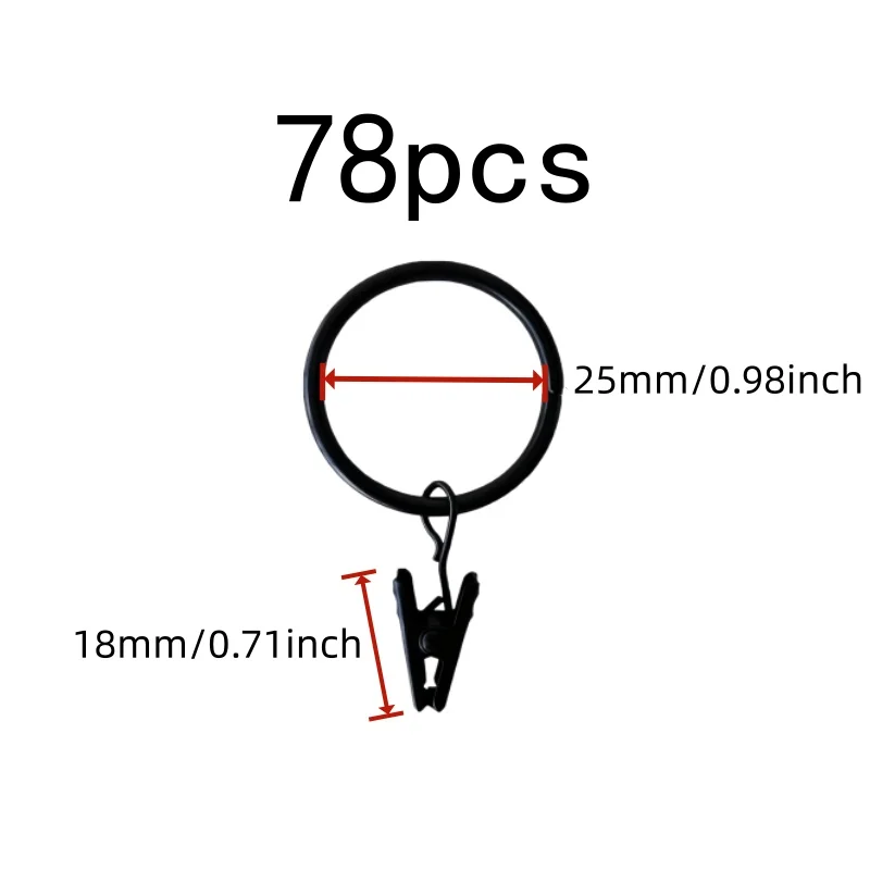 78 pcs Sturdy Metal Ring 25mm Curtain Clip Rings, great for Bedroom Window Curtains, Strong Clip Grip, Bathroom Shower Panels