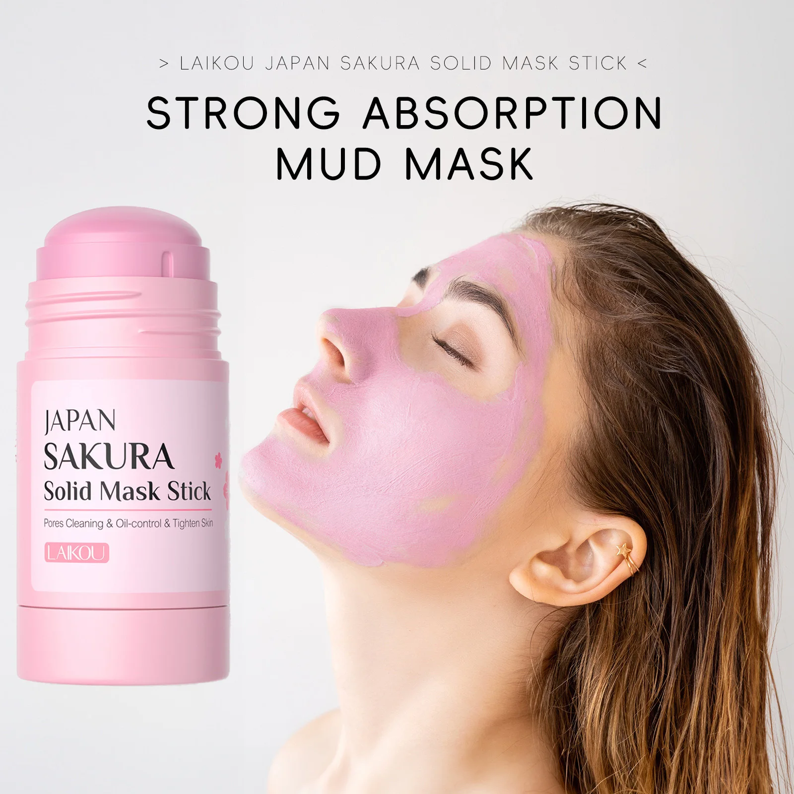 

LAlKOU Sakura Solid Mud Face Mask Stick: Увлажняющая маска-стик для лица с экстрактом сакуры, глубоко очищающая поры, уменьшающая черные точки и контролирующая жирность кожи, 45 г