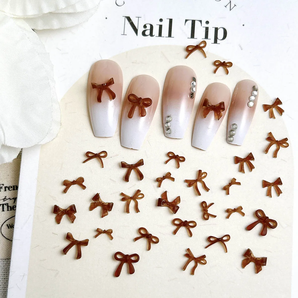 60 pçs criativo translúcido onda laço decorações da arte do prego fosco marrom colorido bowknots série outono inverno encantos do prego diy