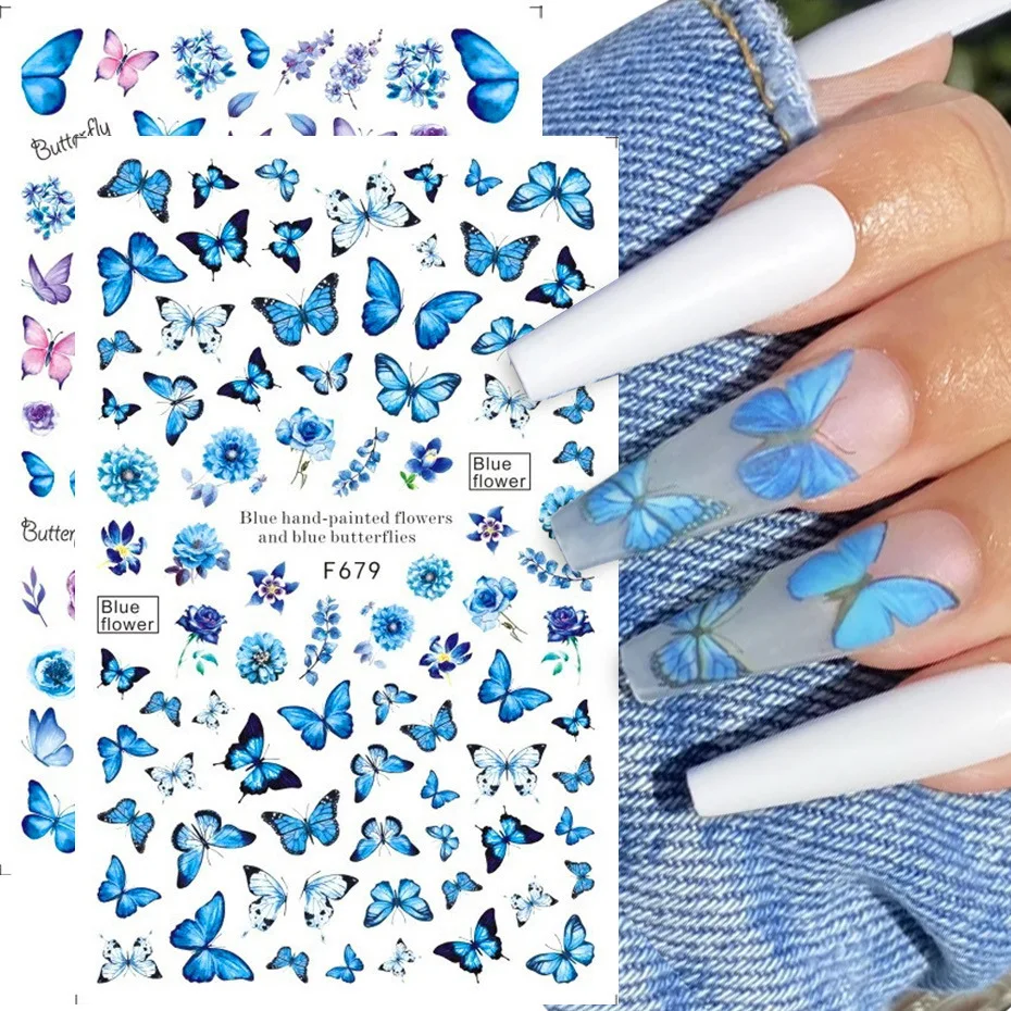 9pcs Spring Butterfly Design Nail Art Stickers, Self Adhesive Spring Flower Design Nail Art Decals For Nail Art Decoration