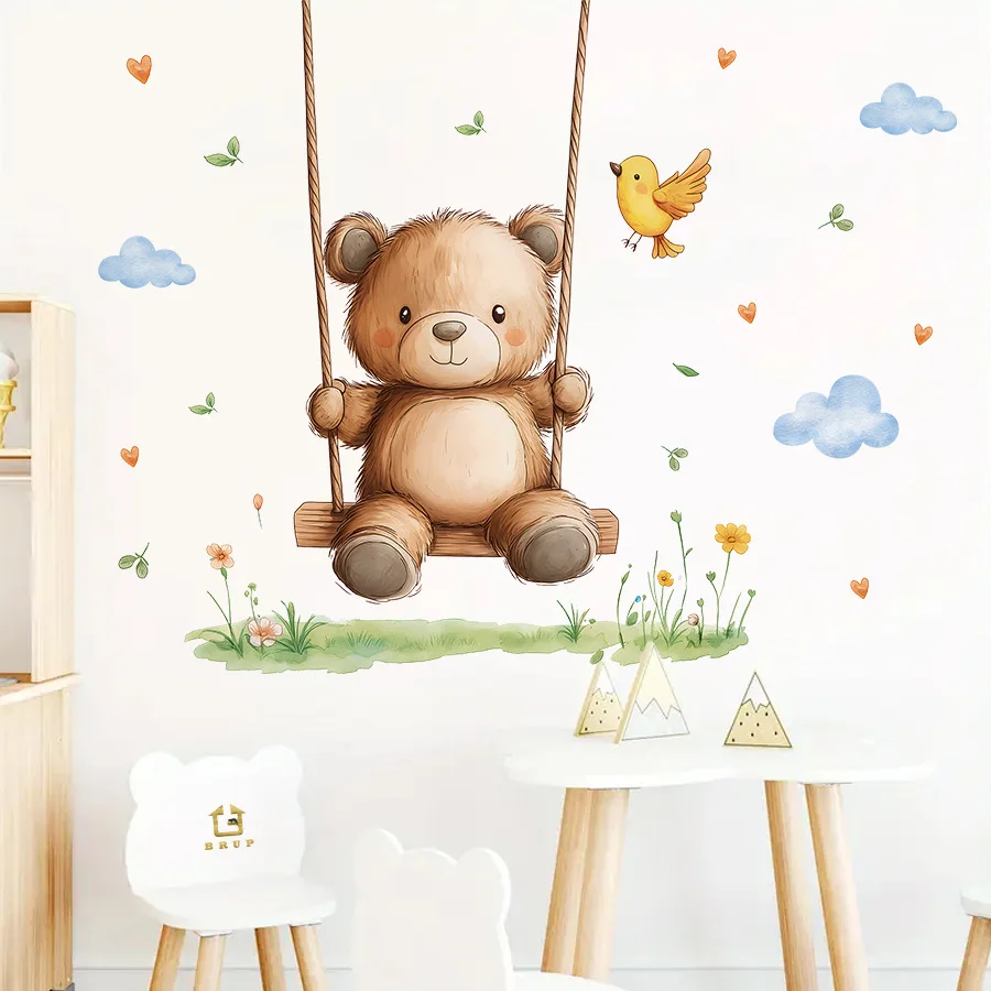 

Cartoon Swing Bear Wall Stickers For Children's Room Kids Bedroom Baby Room Decor Wallpaper Removable Poster Home Decoration