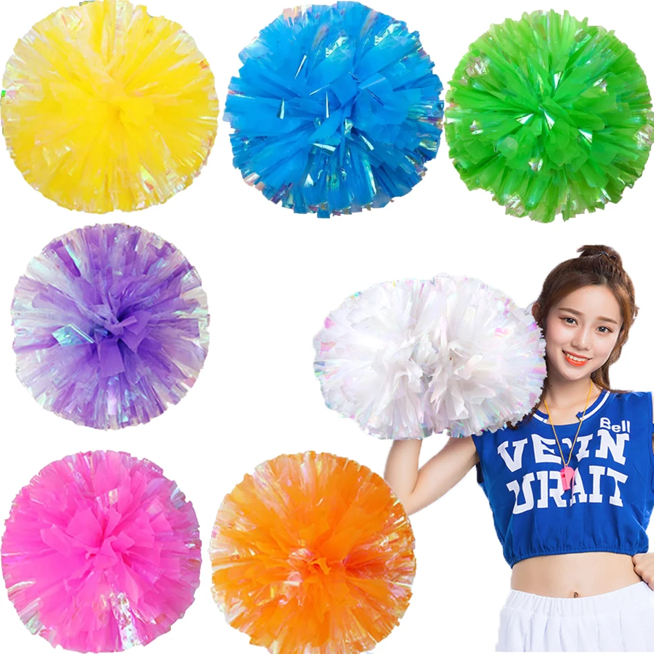 1PC Plastic Handle Metallic Shine Streamer Pompoms Cheerleading Cheering Pom Pom Ball Cheering Dance Decorator Club Sport Supply