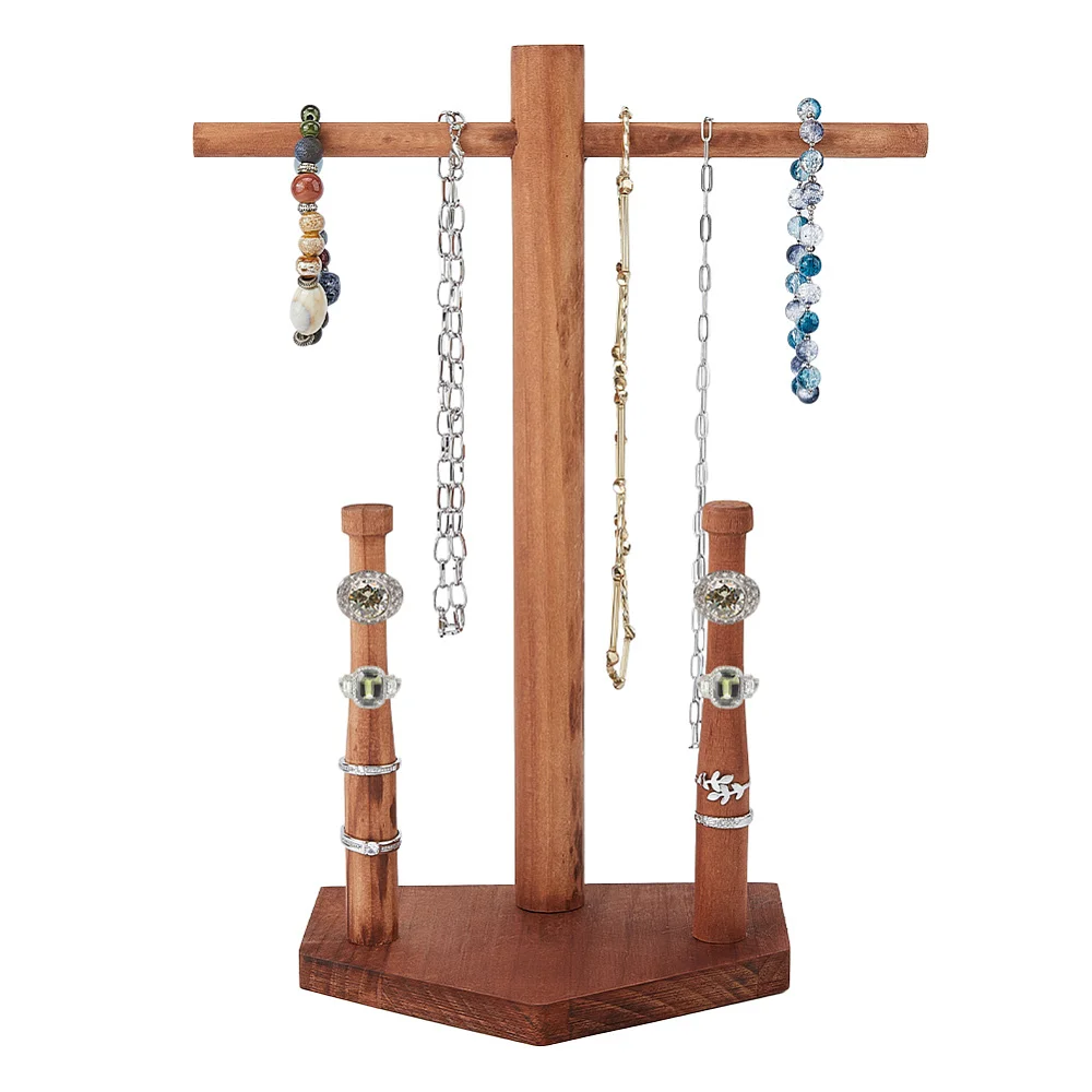 Organizador de collares de madera, soporte de madera para joyas con diseño de béisbol, exhibidor de anillos apilables para campeonatos, almacenamiento de joyas de madera