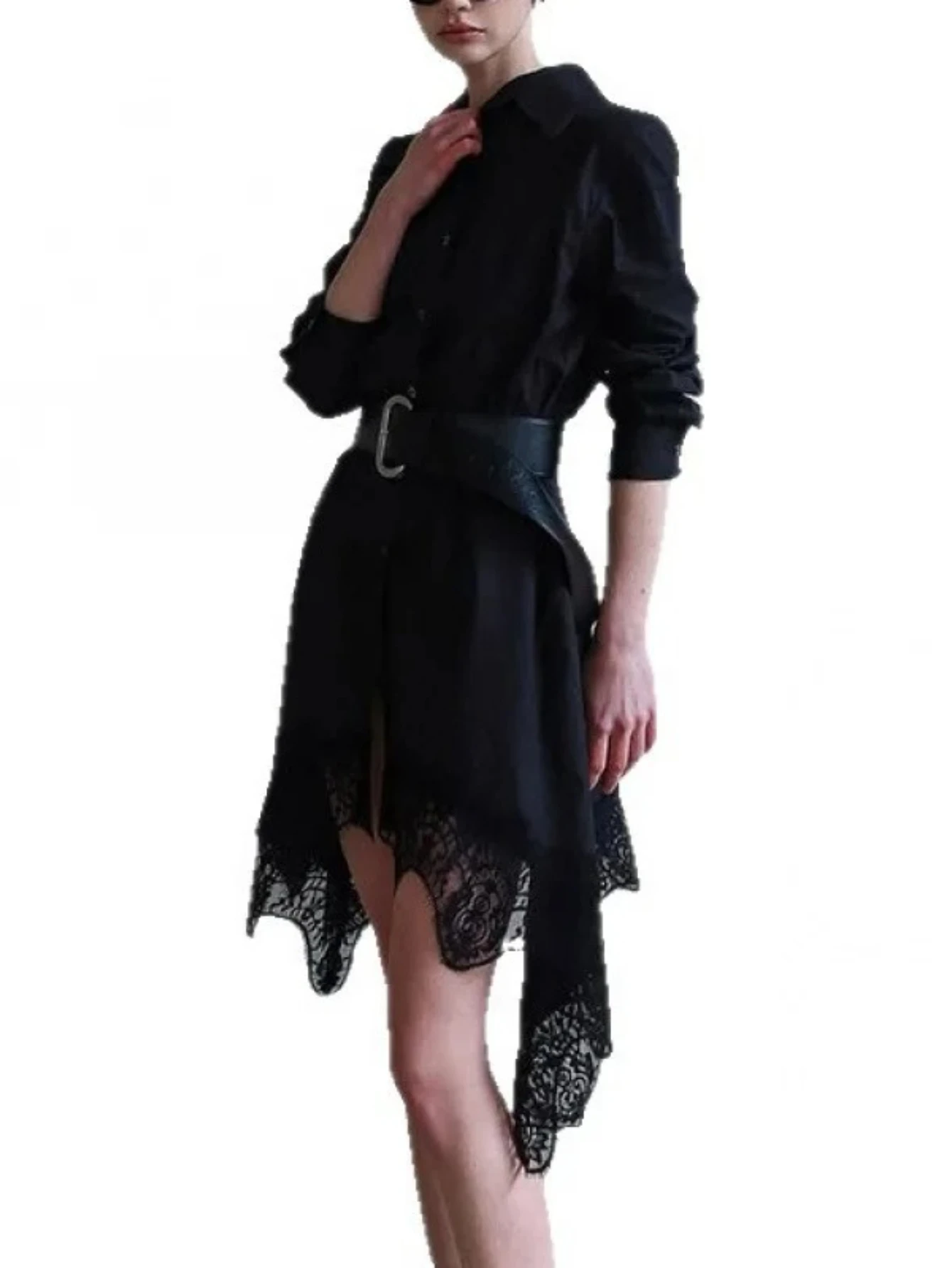 Vestido camisero de retazos de encaje Irregular para mujer, nuevo estilo suave, diseño francés, primavera